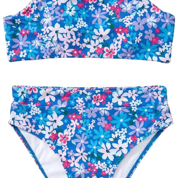 Blue and Pink Bikini Set Sporty Bandeau High-Waisted - Picture 3 of 9